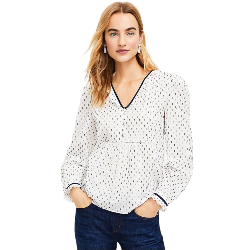 LOFT Clip Ruffle Bib Blouse Size XL NWT Shirt